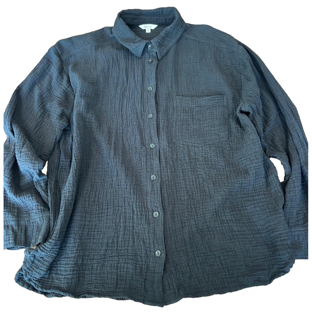 Reitmans black‎ cotton gauze button up blouse collar long tunic womens size XL